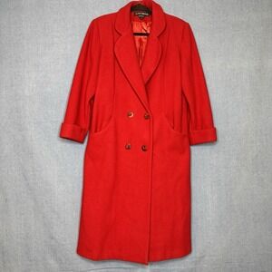 Vintage 80s Donnybrook Womens Red Wool Double Breasted Coat 10 Petite